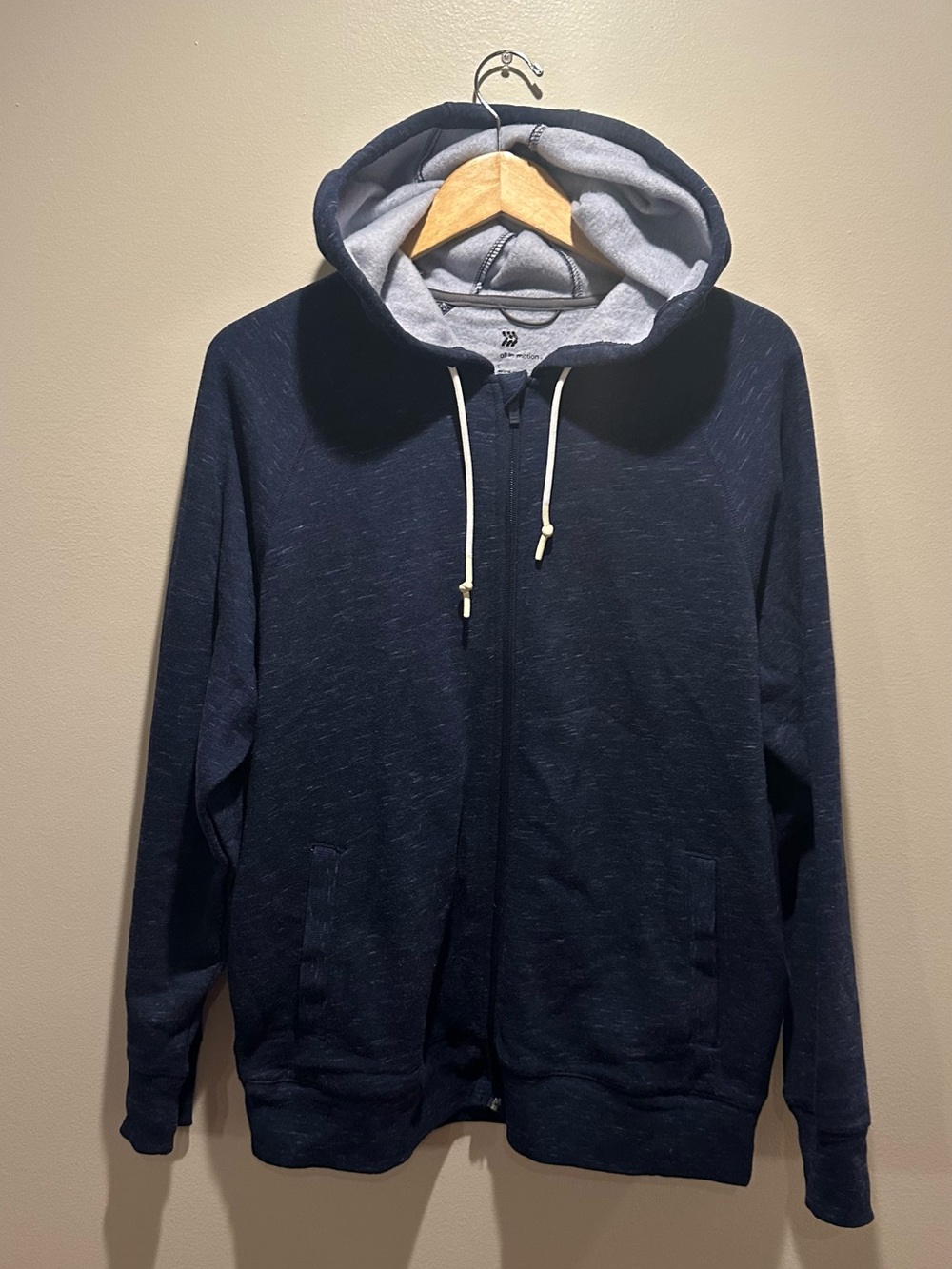 all in motion Men's Navy Zip-Up Hoodie with Gray Hood Lining